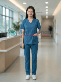 Bộ scrubs nữ màu xanh dương cao cấp, Size M - Vải Lon Mỹ