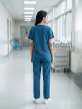 Bộ scrubs nữ màu xanh dương cao cấp, Size M - Vải Lon Mỹ