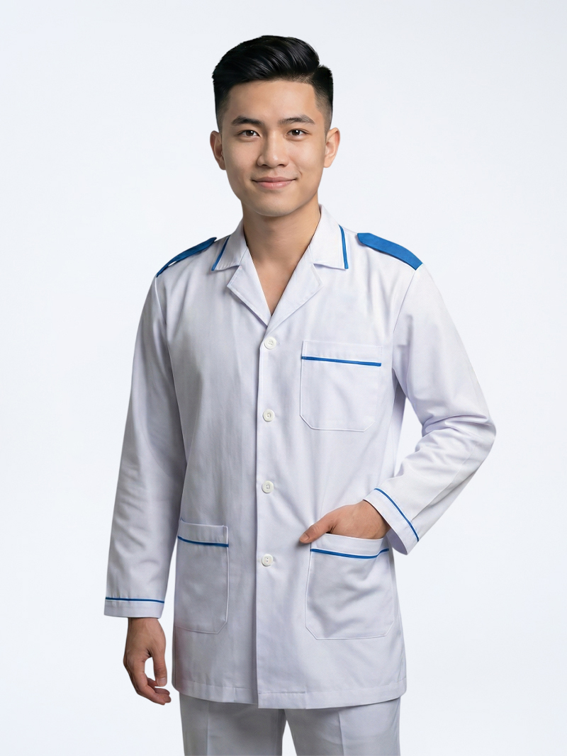 Áo blouse điều dưỡng dài tay cho nam cao cấp, chuyên nghiệp