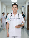 Áo blouse dược sĩ nam cộc tay viền đỏ, Size M