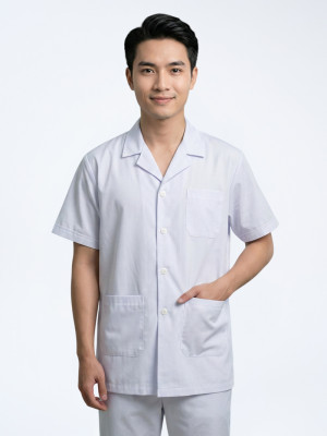 Áo blouse dược sĩ nam cộc tay vải lon Mỹ chuyên dụng