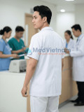 Áo blouse dược sĩ nam cộc tay vải lon Mỹ chuyên dụng, Size M