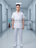Áo blouse dược sĩ nam cộc tay viền xanh lá, Size M