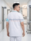 Áo blouse dược sĩ nam cộc tay viền xanh lá, Size M