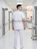 Áo blouse dược sĩ nam cộc tay viền xanh lá, Size M