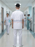 Áo blouse dược sĩ nam cộc tay viền xanh lá, Size M