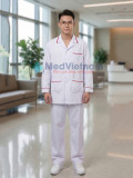 Áo blouse y tá, điều dưỡng nam dài tay màu trắng viền đỏ, Size M
