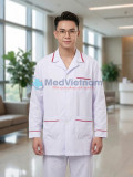 Áo blouse y tá, điều dưỡng nam dài tay màu trắng viền đỏ, Size M