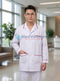 Áo blouse y tá, điều dưỡng nam dài tay màu trắng viền đỏ, Size M
