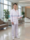 Áo blouse y tá, điều dưỡng nam dài tay màu trắng viền đỏ, Size M