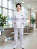  Áo blouse y tá, dược sỹ, điều dưỡng nam dài tay viền xanh dương, Size M