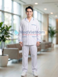  Áo blouse y tá, dược sỹ, điều dưỡng nam dài tay viền xanh dương, Size M