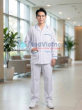  Áo blouse y tá, dược sỹ, điều dưỡng nam dài tay viền xanh dương, Size M