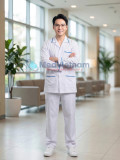  Áo blouse y tá, dược sỹ, điều dưỡng nam dài tay viền xanh dương, Size M