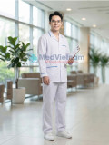  Áo blouse y tá, dược sỹ, điều dưỡng nam dài tay viền xanh dương, Size M