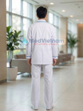  Áo blouse y tá, dược sỹ, điều dưỡng nam dài tay viền xanh dương, Size M