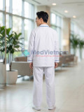  Áo blouse y tá, dược sỹ, điều dưỡng nam dài tay viền xanh dương, Size M