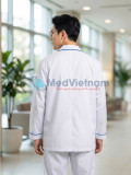  Áo blouse y tá, dược sỹ, điều dưỡng nam dài tay viền xanh dương, Size M