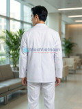 Áo blouse y tá, dược sỹ, điều dưỡng nam dài tay màu trắng trơn, Size M