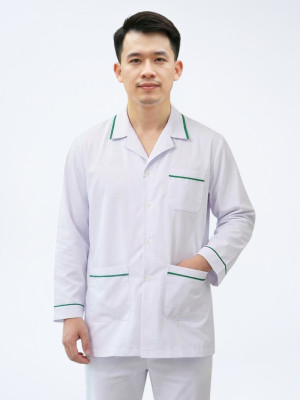 Áo blouse y tá, dược sỹ, điều dưỡng nam dài tay viền xanh lá