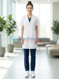 Áo blouse bác sĩ nữ ngắn tay thiết kế cổ vest , Size M