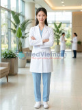 Áo blouse bác sĩ nữ dài tay vải cotton lạnh thoáng khí, siêu bền, Size M