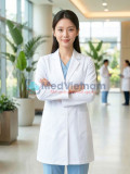Áo blouse bác sĩ nữ dài tay vải cotton lạnh thoáng khí, siêu bền, Size M