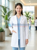 Áo blouse bác sĩ nữ dài tay vải cotton lạnh thoáng khí, siêu bền, Size M