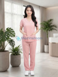 Đồng phục spa nữ màu hồng phấn vải cotton cao cấp, thiết kế thanh lịch, Size M