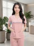Đồng phục spa nữ màu hồng phấn vải cotton cao cấp, thiết kế thanh lịch, Size M