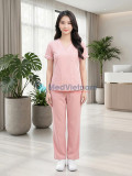 Đồng phục spa nữ màu hồng phấn vải cotton cao cấp, thiết kế thanh lịch, Size M