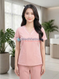 Đồng phục spa nữ màu hồng phấn vải cotton cao cấp, thiết kế thanh lịch, Size M