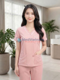 Đồng phục spa nữ màu hồng phấn vải cotton cao cấp, thiết kế thanh lịch, Size M