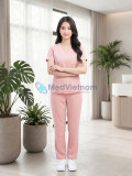 Đồng phục spa nữ màu hồng phấn vải cotton cao cấp, thiết kế thanh lịch, Size M