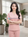 Đồng phục spa nữ màu hồng phấn vải cotton cao cấp, thiết kế thanh lịch, Size M