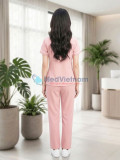 Đồng phục spa nữ màu hồng phấn vải cotton cao cấp, thiết kế thanh lịch, Size M