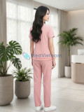 Đồng phục spa nữ màu hồng phấn vải cotton cao cấp, thiết kế thanh lịch, Size M