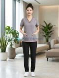 Đồng phục spa nữ màu xám viền đen vải cotton, thiết kế chuyên nghiệp, Size M