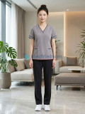 Đồng phục spa nữ màu xám viền đen vải cotton, thiết kế chuyên nghiệp, Size M
