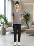 Đồng phục spa nữ màu xám viền đen vải cotton, thiết kế chuyên nghiệp, Size M