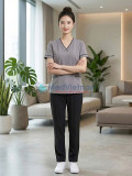 Đồng phục spa nữ màu xám viền đen vải cotton, thiết kế chuyên nghiệp, Size M