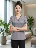 Đồng phục spa nữ màu xám viền đen vải cotton, thiết kế chuyên nghiệp, Size M