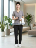 Đồng phục spa nữ màu xám viền đen vải cotton, thiết kế chuyên nghiệp, Size M