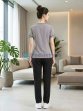 Đồng phục spa nữ màu xám viền đen vải cotton, thiết kế chuyên nghiệp, Size M