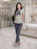 Đồng phục spa nữ cao cấp phối nơ cổ vải cotton mềm mại, Size M