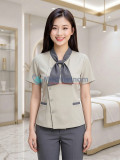 Đồng phục spa nữ cao cấp phối nơ cổ vải cotton mềm mại, Size M