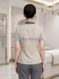 Đồng phục spa nữ cao cấp phối nơ cổ vải cotton mềm mại, Size M
