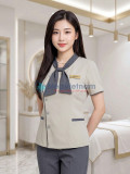 Đồng phục spa nữ cao cấp phối nơ cổ vải cotton mềm mại, Size M