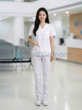 Bộ quần áo scrubs cổ tim màu trắng vải lon Mỹ cao cấp, Size M