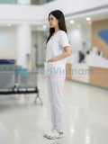 Bộ quần áo scrubs cổ tim màu trắng vải lon Mỹ cao cấp, Size M